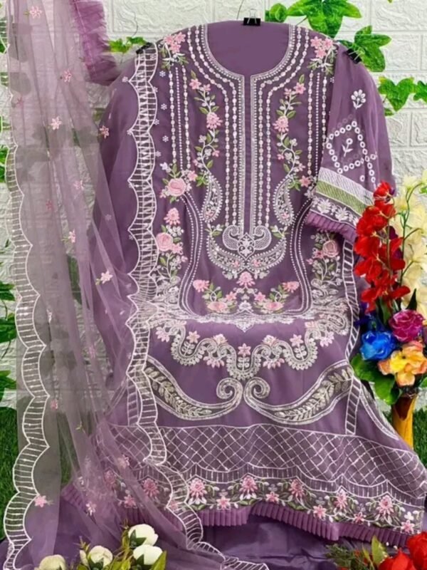 Purple Embroidered Beautiful Pakistani Suit Crafted Georgette
