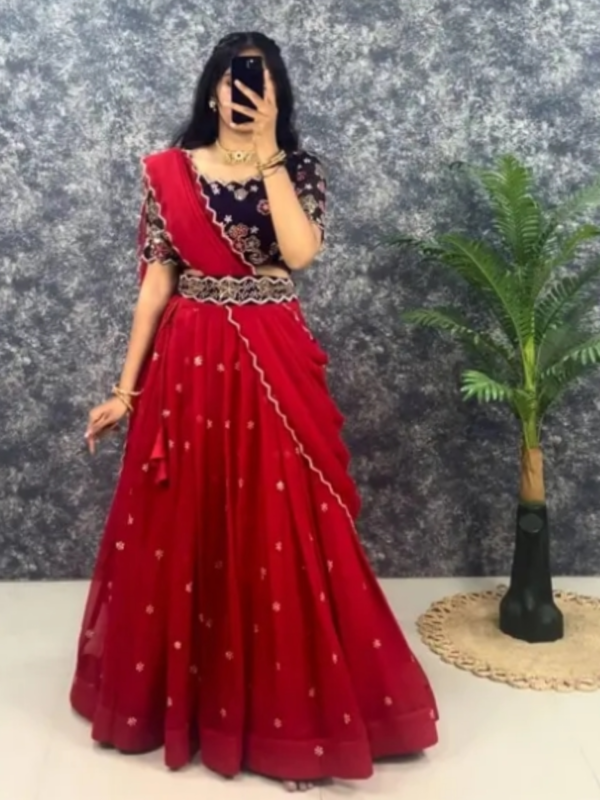 RED GEORGETTE lehenga with dupatta