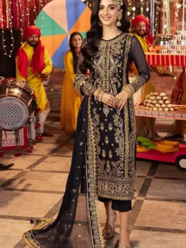 Attractive Semi Stitched Black party ware suits