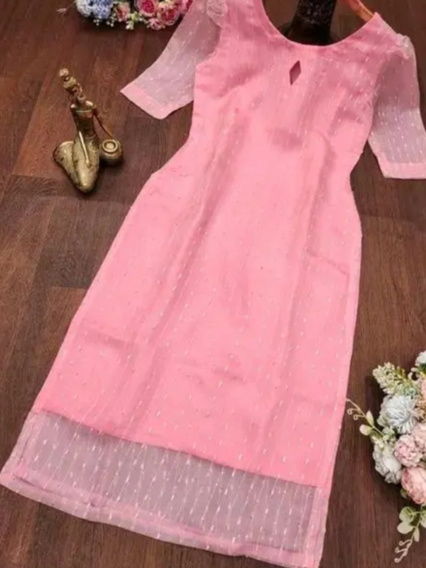 Self Design Organza Linen Sequince Pom