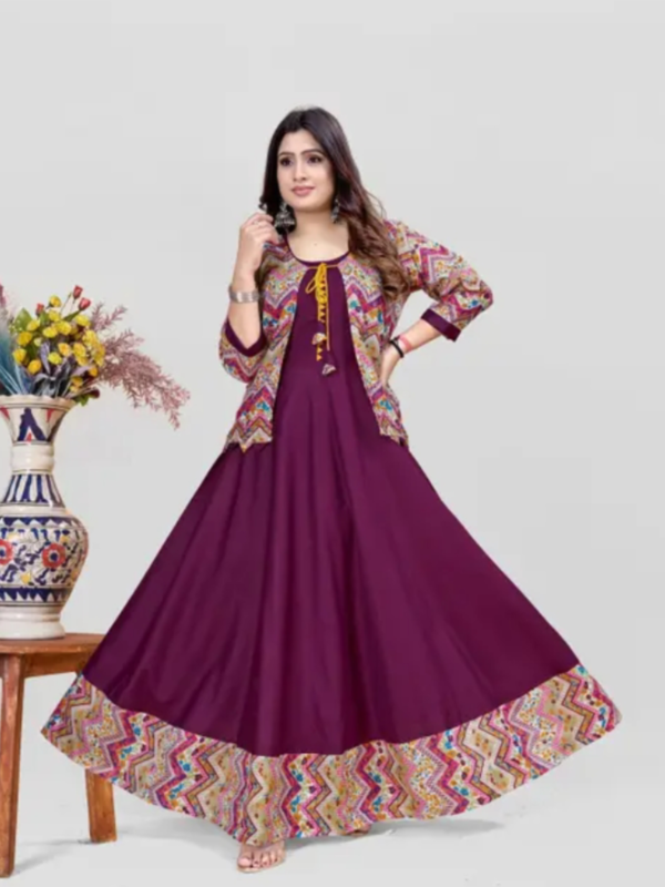 Kurti With Re-Attachable Koti in Wine Color With Designer Cut Work in All Size g