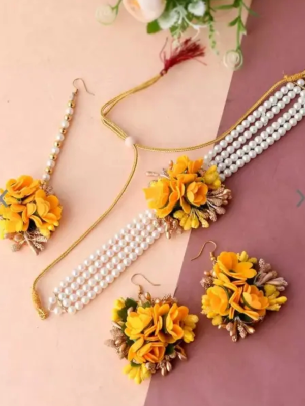Artificial Yellow Flower Jewellery Set for