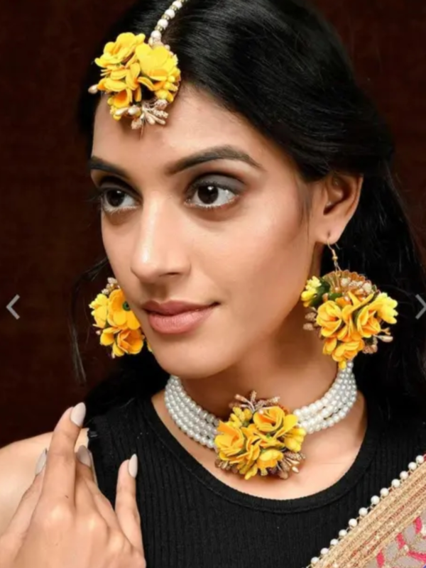 Artificial Yellow Flower Jewellery Set for
