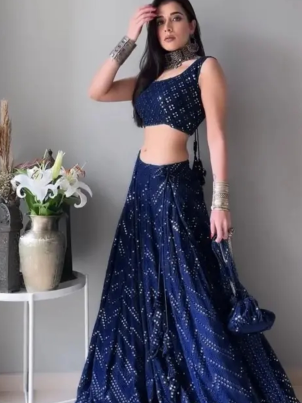 Self Design Embroidered Sequined Semi