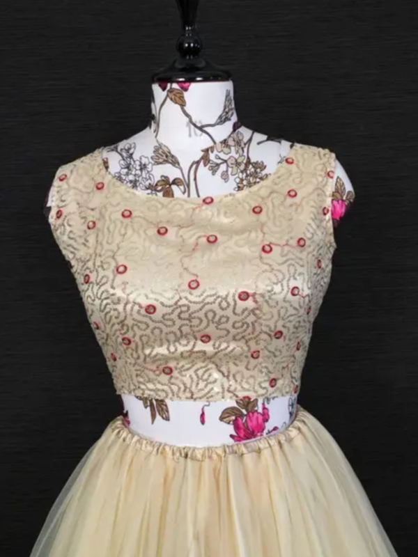 Cream-Red Embellished Sequinned
