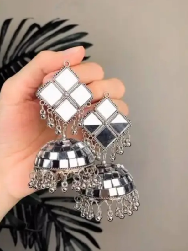 Induren latest trendy mirror chokar oxidized silver color earrings/jhumka for girls and women