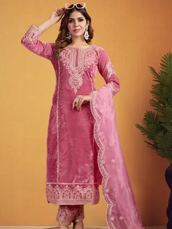 Velvet Top, Plazo And Duppata SetName: