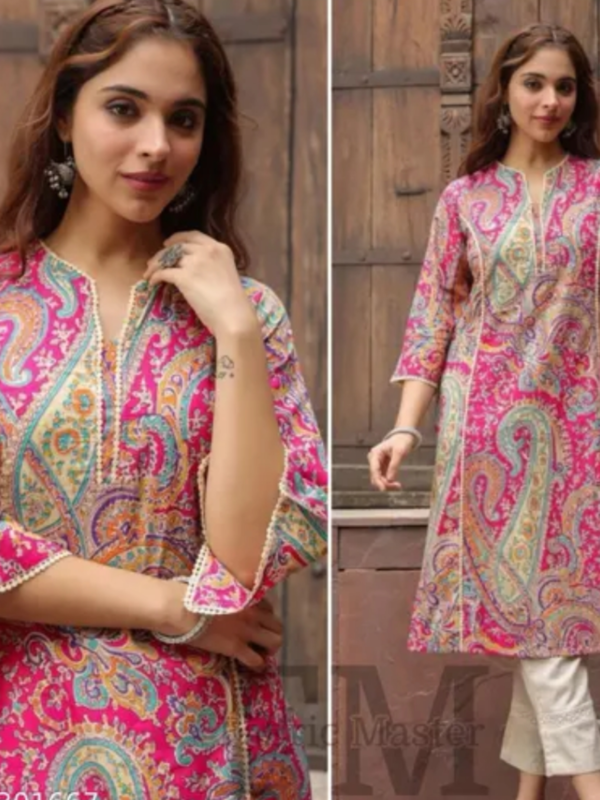 PINK LACE DESIGNER KURTAFabric: