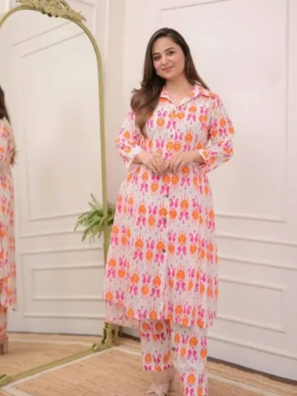 Floral Printed Shirt Collar A-Line Pure