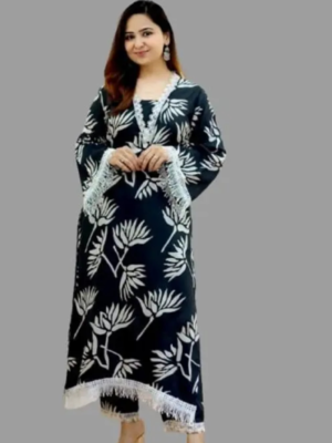 women fashion printed black kurta set