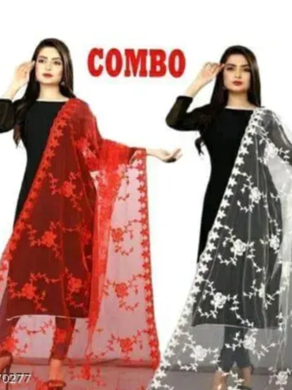 Combo Red And White Dupatta Fabric: