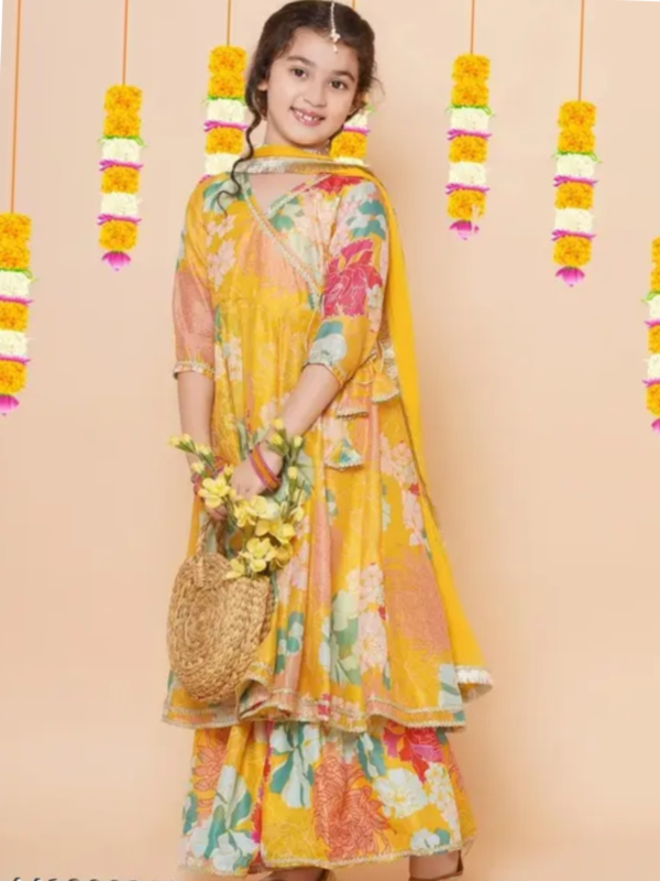 Girls Floral Printed Angrakha Anarkali