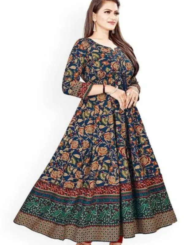 Blue Printed Long Anarkali Gown For