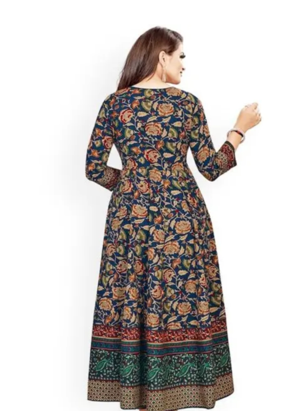 Blue Printed Long Anarkali Gown For