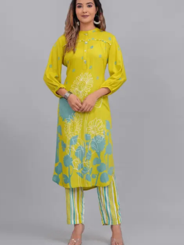 FloralKurtaPantSetKurtaFabric:RayonBotto