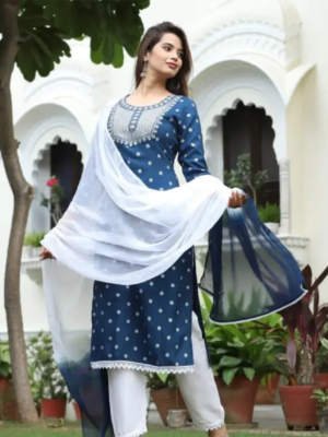 RAYON NECK EMROIDERY 3 PC SUIT FOR