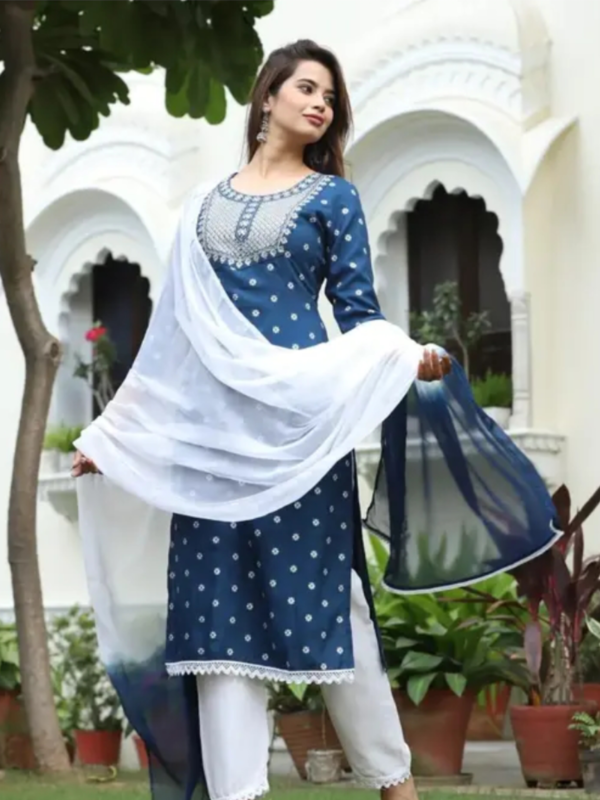 RAYON NECK EMROIDERY 3 PC SUIT FOR