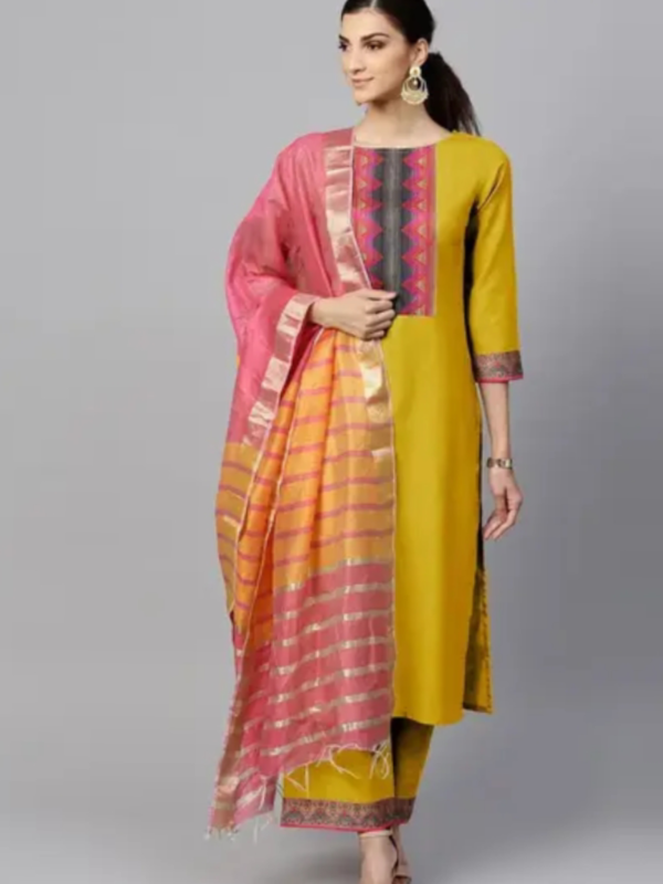Desginer Mustard Cotton Kurti Set For