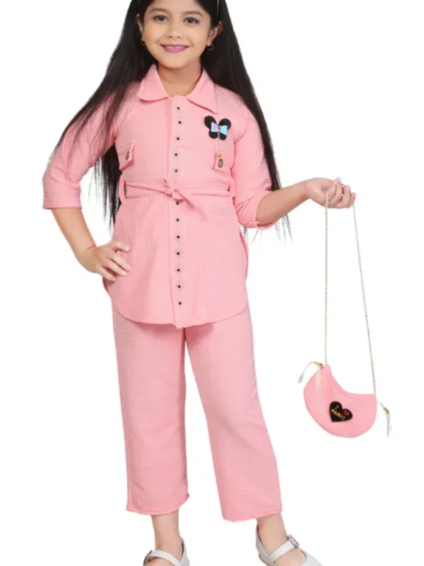 Kids top pant handbag set for party and