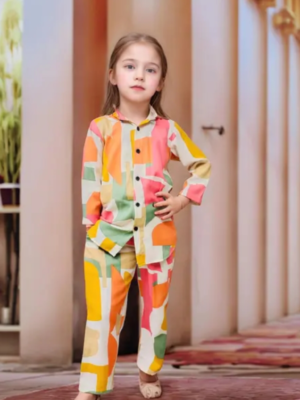 Girls Printed Top with Pants & Jacket set