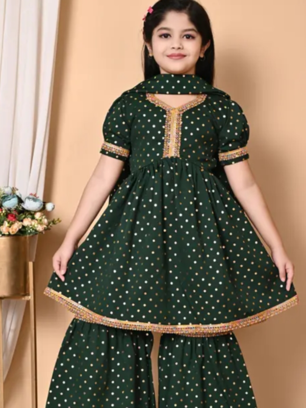 Top Pattern: Printed Bottom Pattern: Printed Net Quantity (N): Single Add-Ons: Dupatta Sizes: 2-3 Years, 3-4 Years, 4-5 Years, 5-6 Years, 6-7 Years, 7-8 Years, 8-9 Years, 9-10 Years, 10-11 Years, 11-12 Years Girls Kurta Sharara set with dupatta Country of Origin: India