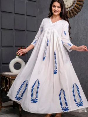 White Hand BlockPrintedAnarkaliGown