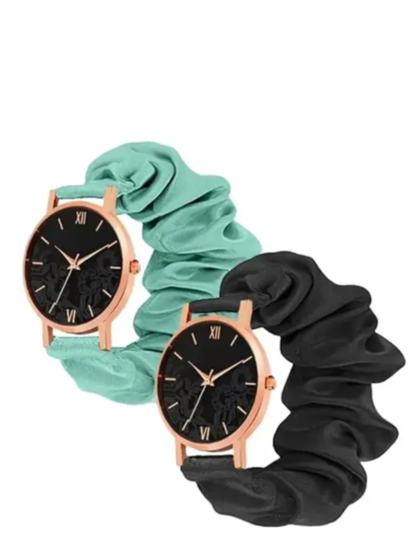 Scrunchies Watch Classic & Unique Fabric Scrunchy Bands Watch for Women & Girls Analog Watch – For Women Black