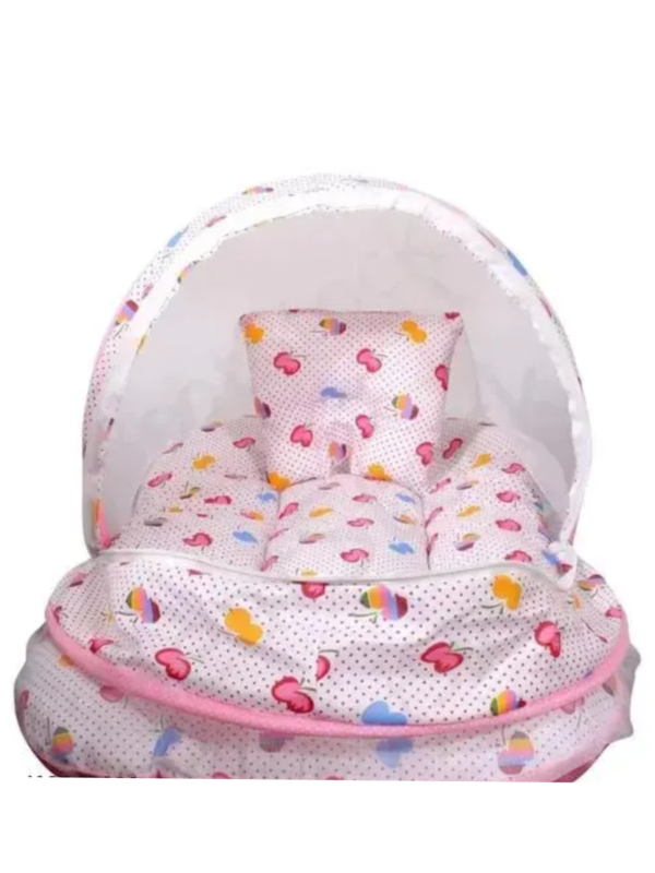 Baby Netbed with Toddler Mattress, Protective Mosquito Net, and Pillow (Pink and White)