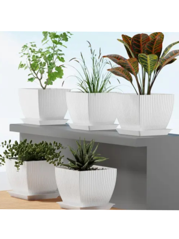 Set of 5 White Square Flower Pots – Vibrant Plant Containers for Indoor & Outdoor Use” | flower pots set | Square flower pots set of 5 | Vibrant plant containers | Colorful plant pots | Indoor outdoor flower pots | Square plant pots