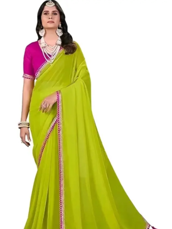 Fancy pink lace border chiffon saree