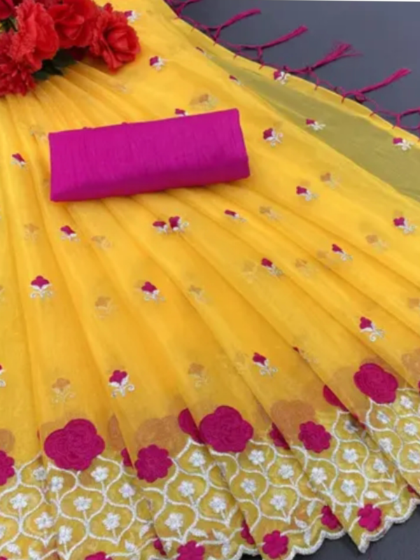 Super net fabric embroidery work saree