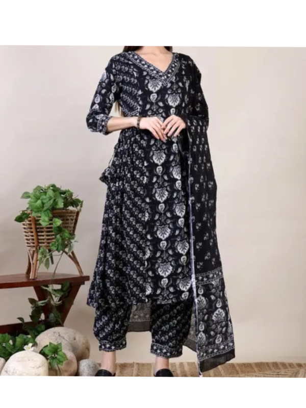 Printed Flared Kurta with Afghani Pant & Dupatta