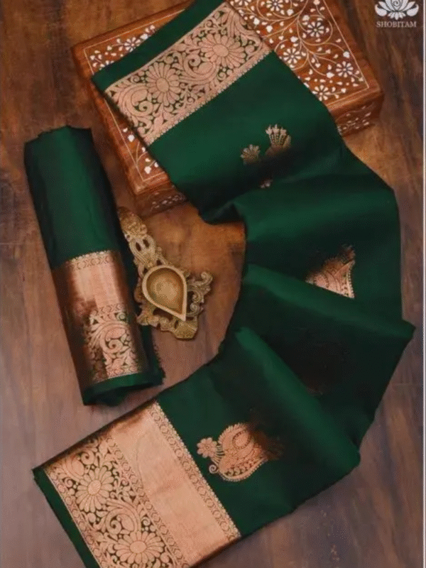 Banarasi silk bottle green sarees