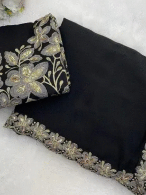Lace floral border saree with all over blouse piece