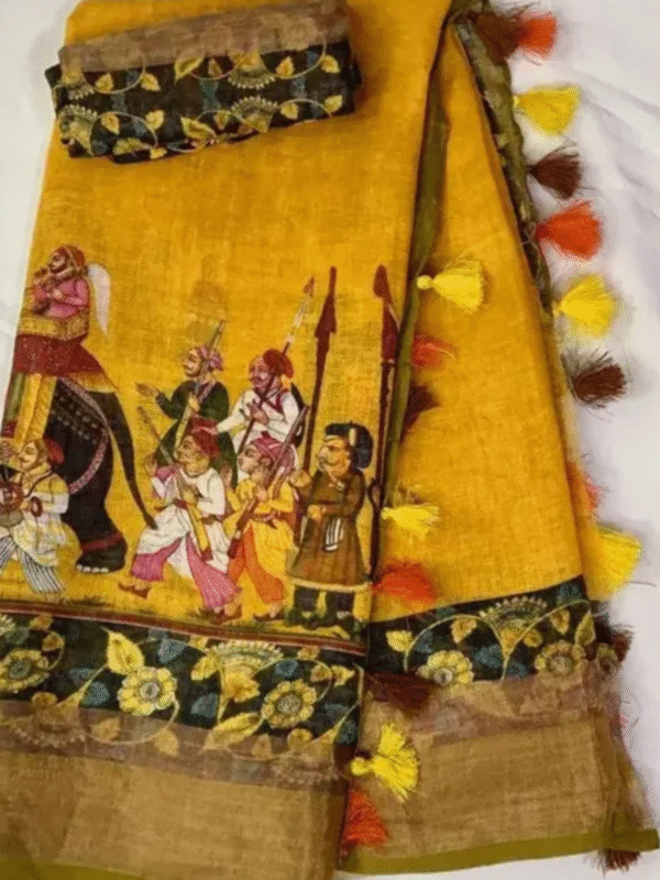 Designer linen cotton saree